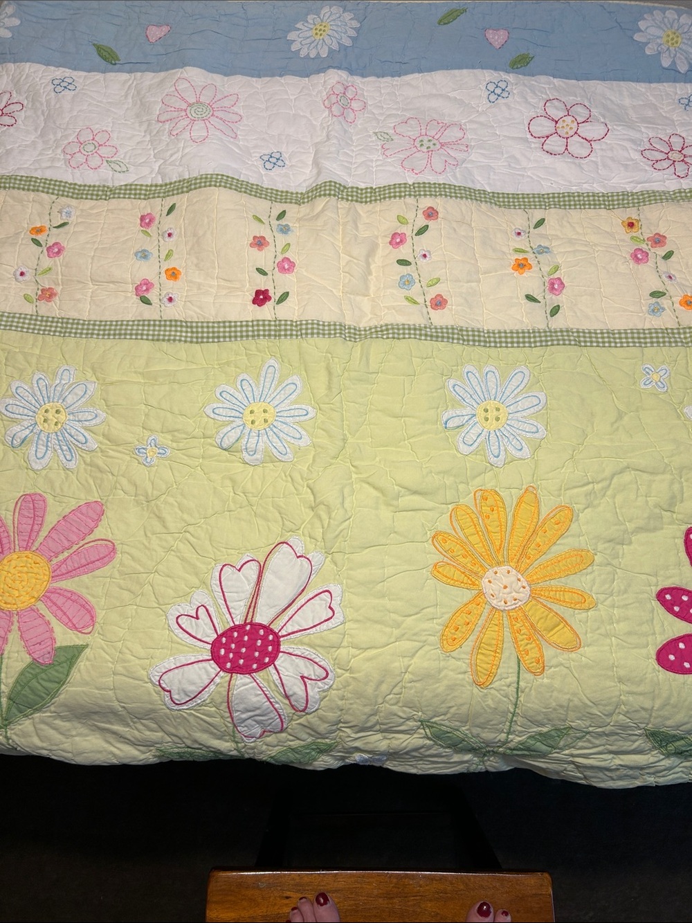 Pottery Barn Kids Daisy Flower Garden Pastel  Floral Embroidery  Appliqué Quilt